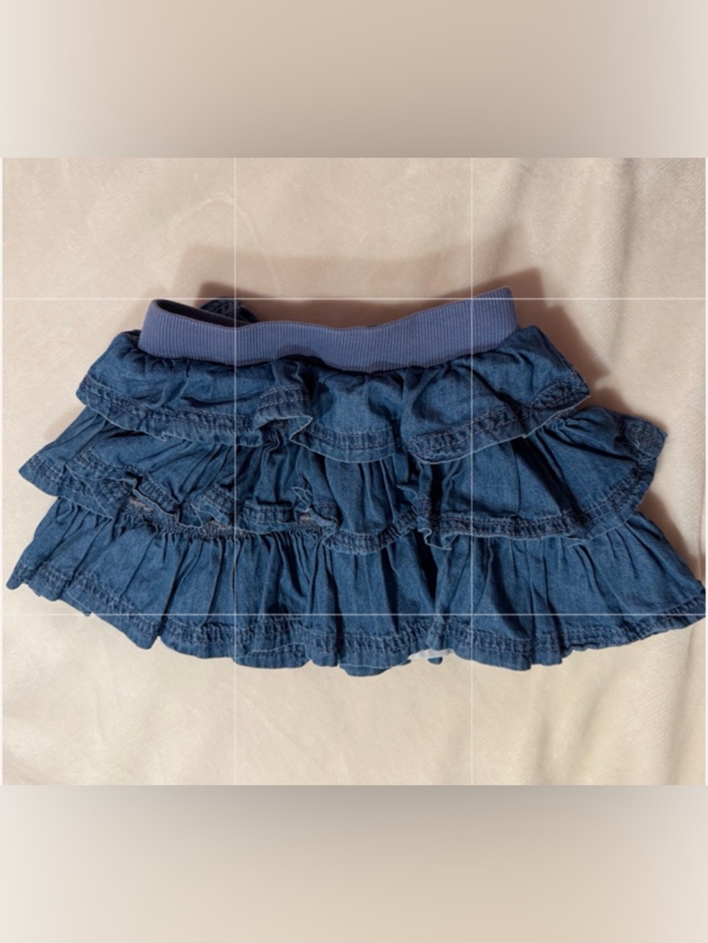 Girls Tiered Denim Skirt with Elastic Waistband